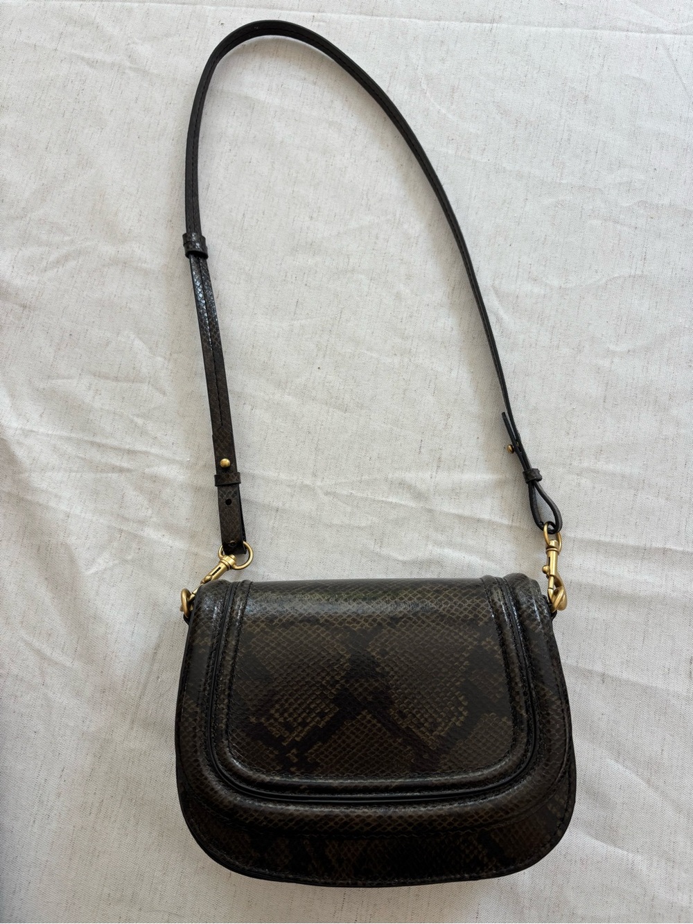 Zara Black Snake-Embossed Crossbody Bag with Gold Hardware